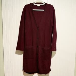 J Jill Maroon Longline Duster Cardigan Sweater Cotton Blend Size Medium